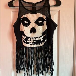 Black Graphic Cut Out Crop Tank Top
